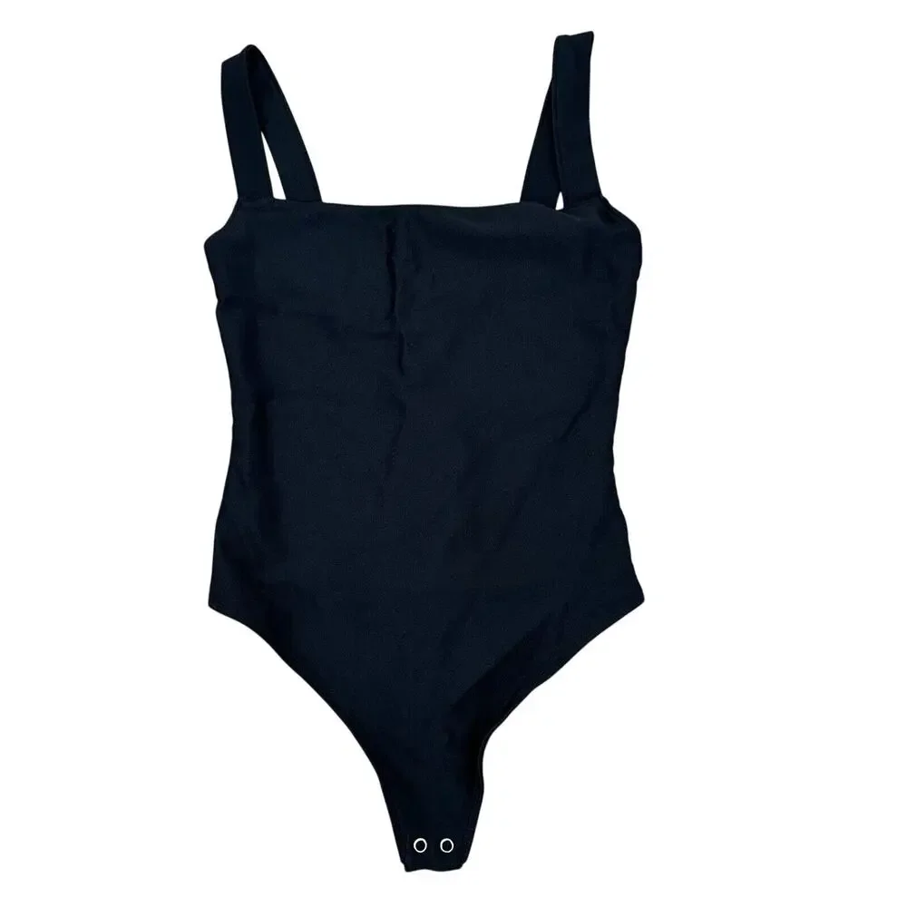 Good American Women Black Scuba Modern Tank Square Neck Bodysuit Size 2 - Picture 2 of 8